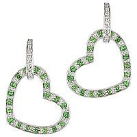 Tsavorite white gold heart drop earrings