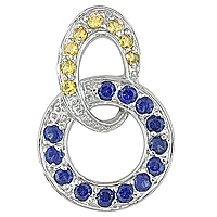 Yellow and blue sapphire white gold designer pendant