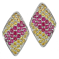 Pink and yellow sapphire white gold stud earrings