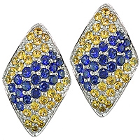 Yellow and blue sapphire white gold stud earrings