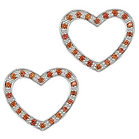Orange sapphire white gold heart stud earrings