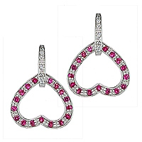 Pink sapphire white gold heart drop earrings