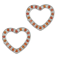 Orange sapphire white gold heart stud earrings