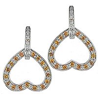 Orange sapphire white gold heart drop earrings