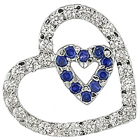 Blue and white sapphire white gold heart pendant