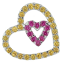 Yellow and pink sapphire white gold heart pendant