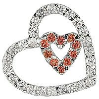 Orange and white sapphire white gold heart pendant