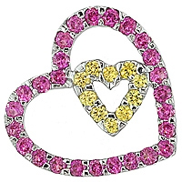 Yellow and pink sapphire white gold heart pendant