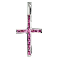 Pink sapphire white gold cross pendant
