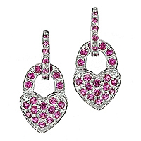 Pink sapphire white gold heart drop earrings