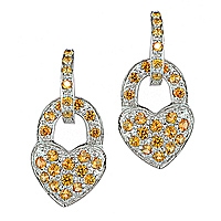 Orange sapphire white gold heart drop earrings