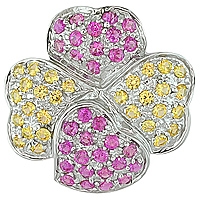 Pink and yellow sapphire white gold flower pendant