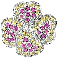 Pink and yellow sapphire white gold flower pendant
