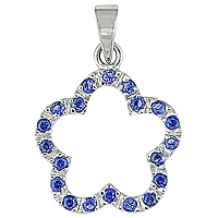 Blue sapphire white gold flower pendant
