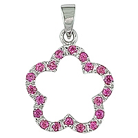 Pink sapphire white gold flower pendant