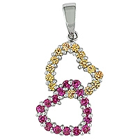 Yellow and pink sapphire white gold heart pendant