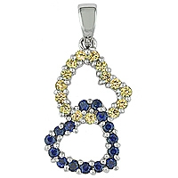 Yellow and blue sapphire white gold heart pendant