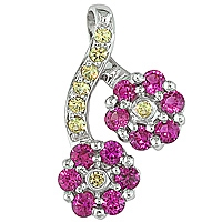Yellow and pink sapphire white gold flower pendant