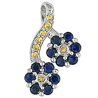 Yellow and blue sapphire white gold flower pendant