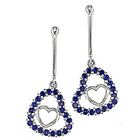 Blue sapphire white gold heart drop earrings