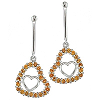 Orange sapphire white gold heart drop earrings