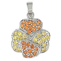 Yellow and orange sapphire white gold flower pendant