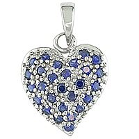 Blue sapphire white gold heart pendant