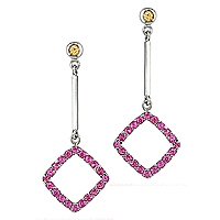 Pink and yellow sapphire white gold drop earrings