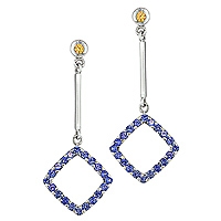 Blue and yellow sapphire white gold drop earrings