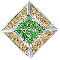 Orange sapphire and tsavorite white gold designer pendant
