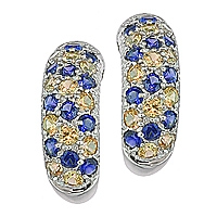 Blue and yellow sapphire white gold designer earrings