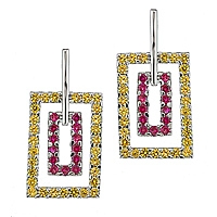 Pink and yellow sapphire white gold drop earrings