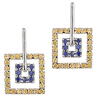 Blue and yellow sapphire white gold drop earrings