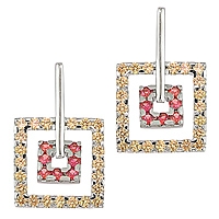 Orange and yellow sapphire white gold drop earrings
